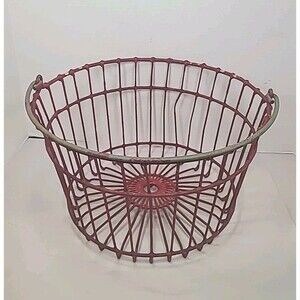 Vintage Painted Wire Egg/Gathering Basket 9” Tall ~ 14” Diameter
